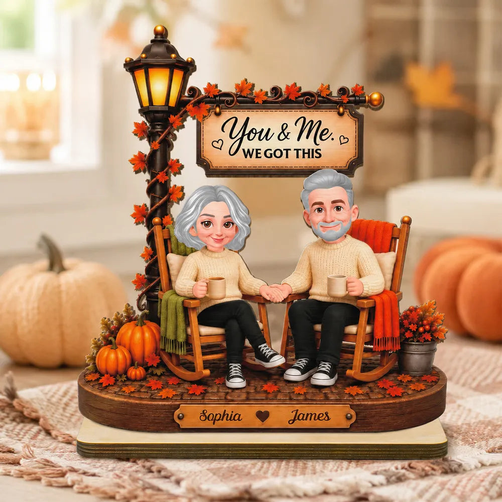 Personalized Wooden Plaque, Senior Couple Holding Hands Under Lamp Post, Unique Creative Gift for Couple