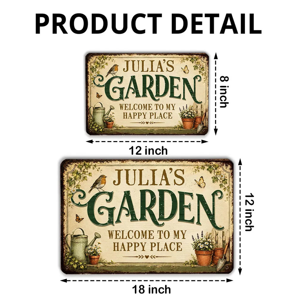 Personalized Rectangular Iron Sign with Vintage Garden Art, Unique Gift for Gardeners