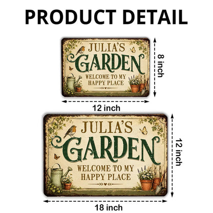 Personalized Rectangular Iron Sign with Vintage Garden Art, Unique Gift for Gardeners