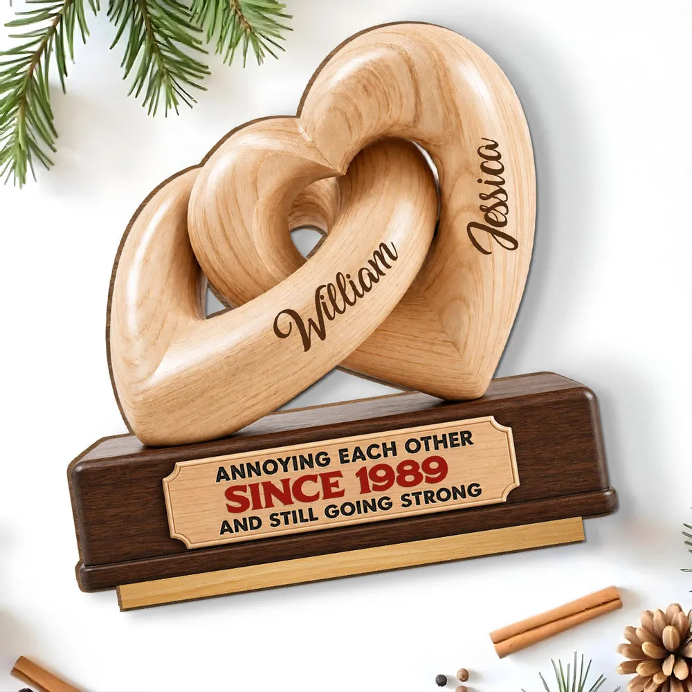 Personalized 2-Layer Wooden Plaque, Interlocking Hearts Keepsake, Unique Gift for Couple