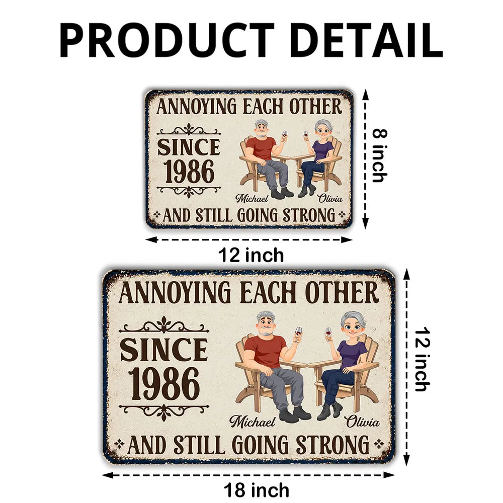 Personalized Rectangular Iron Sign, Relaxing Couple with Wine, Unique Gift for Partners