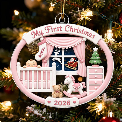 Personalized Acrylic Ornament, Baby's First Christmas Nursery Scene, Unique Gift for New Parents