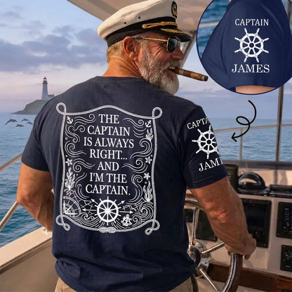 Dual Print Classic Tee with Funny Captain Quote, Creative Gift for Boat Lovers at the Helm