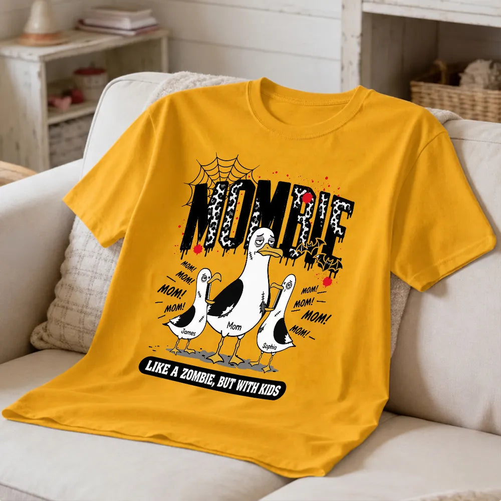 Personalized Classic Tee with Mombie Goose Art, Spiderweb Halloween Style, Unique Gift for Mom