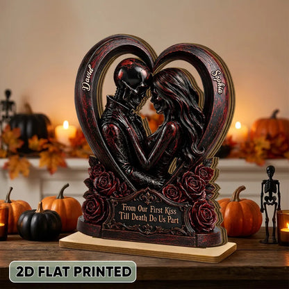 Personalized 2-Layer Wooden Plaque with Gothic Heart & Roses, From Our First Kiss Creative Gift for Couple