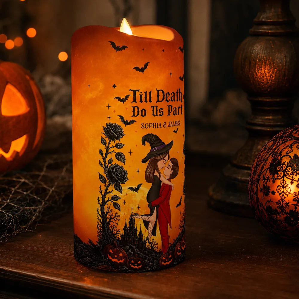 Personalized Flameless LED Candle With Kissing Couple, Halloween Decor, Unique Gift for Couple