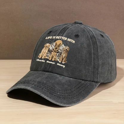Personalized Washed Denim Baseball Cap, Mountain Dog Illustration, Unique Gift for Dog Lovers