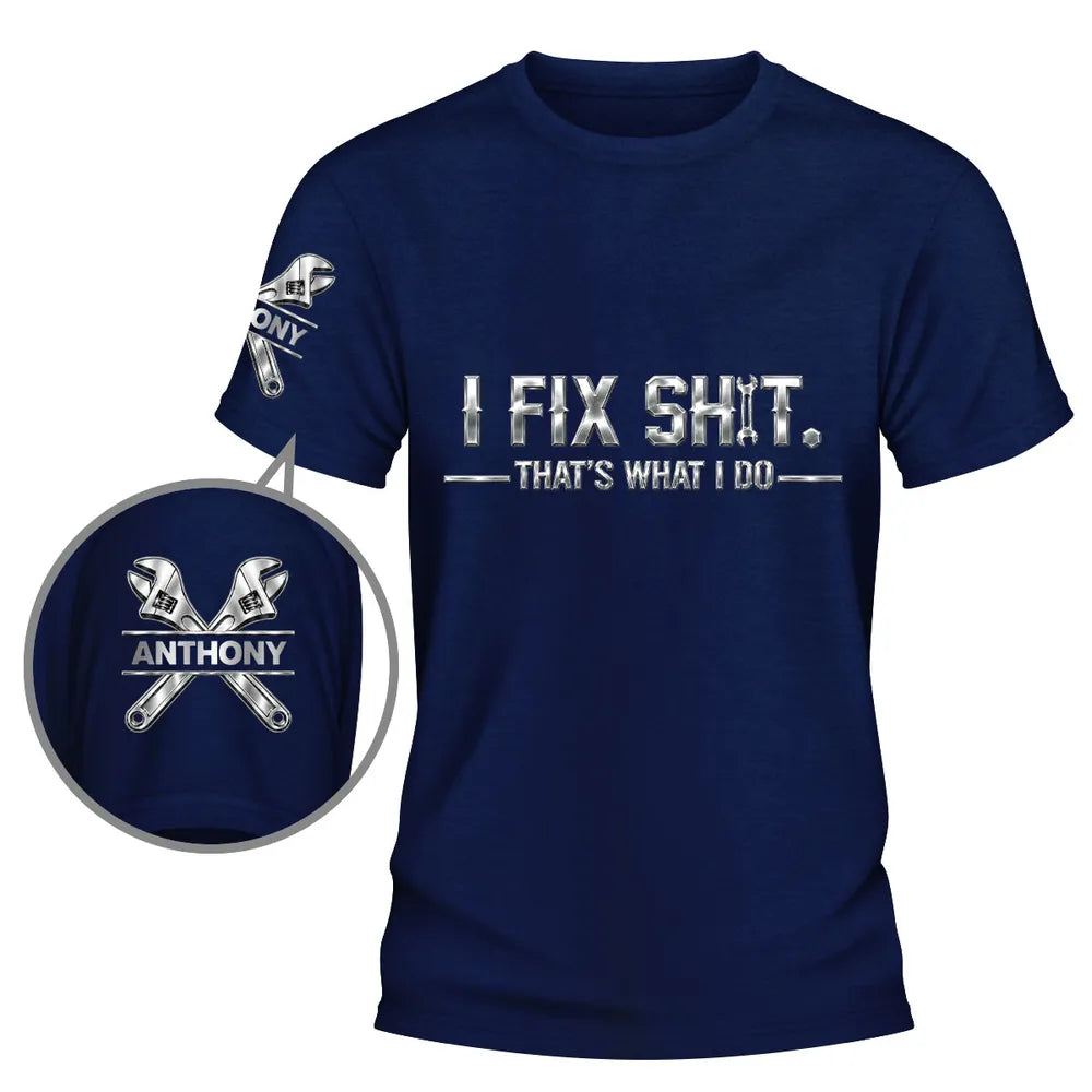 Personalized Dual Print Classic Tee with Mechanic Wrench Art, Unique Creative Gift for Fix-It Guys