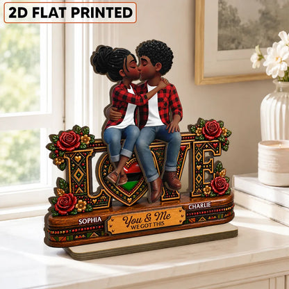 Personalized 2-Layer Wooden Plaque With Kissing Couple & Roses, Unique Gift for Couple