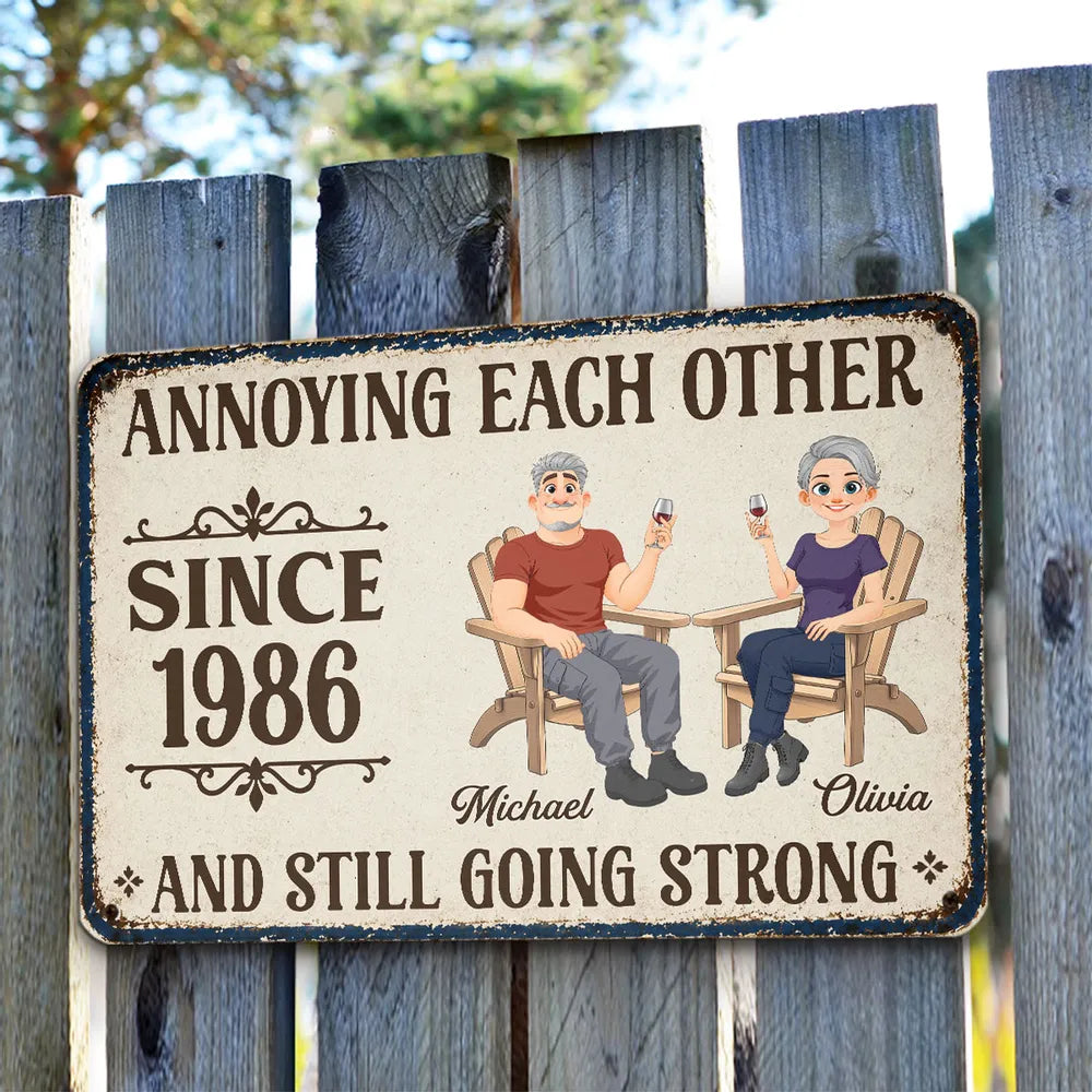Personalized Rectangular Iron Sign, Relaxing Couple with Wine, Unique Gift for Partners
