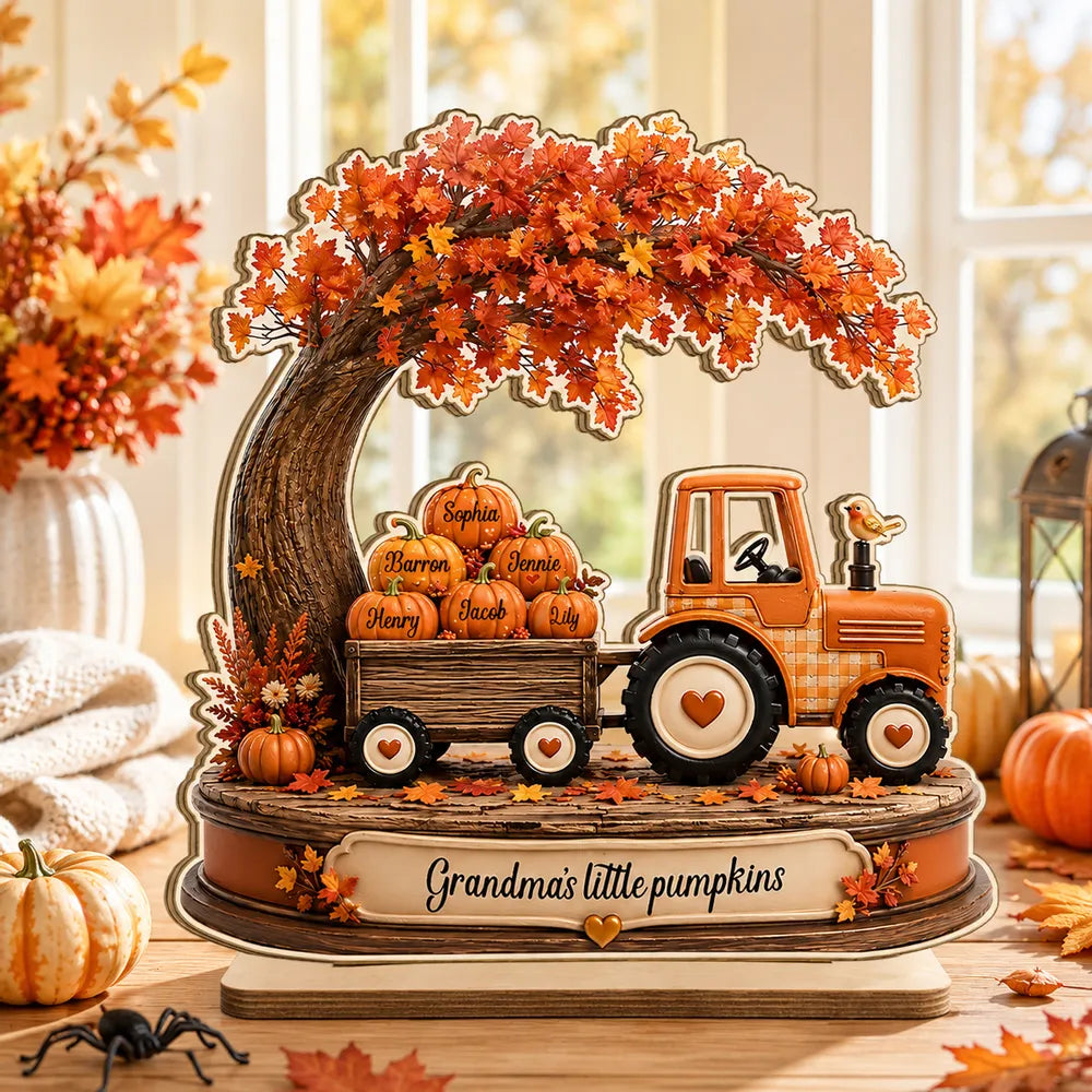 Personalized 2-Layer Wooden Plaque with Grandma's Little Pumpkins, Unique Fall Gift for Grandma