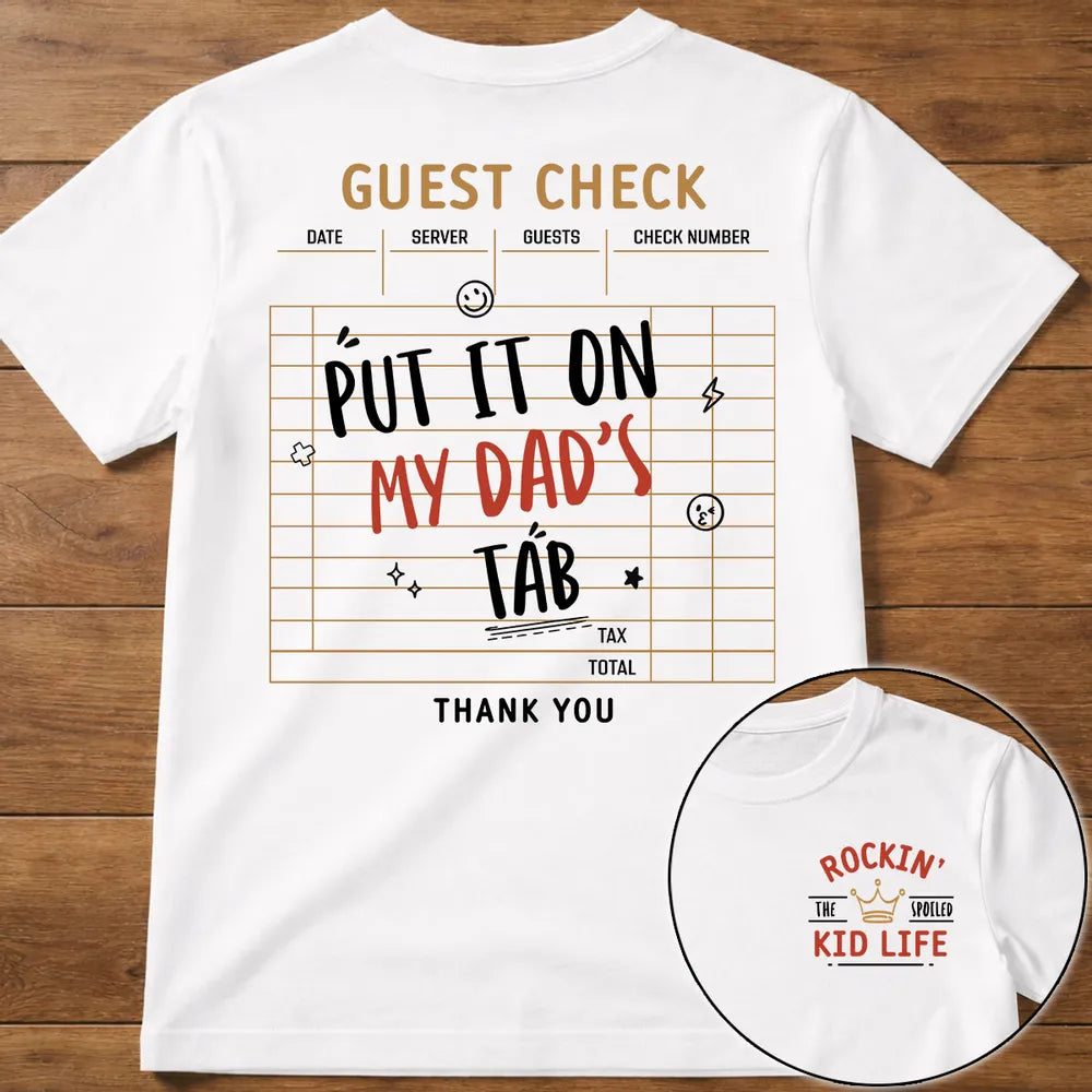 Personalized Dual Print Classic Tee, Dad's Tab Guest Check Design, Unique Gift for Dad