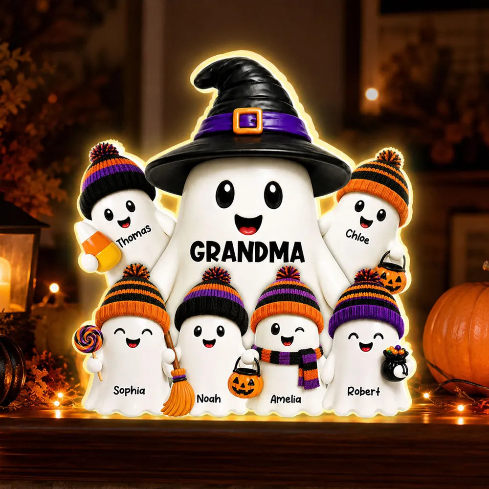 Personalized Acrylic Light Box, Grandma Ghost Family Halloween Decor, Unique Gift for Grandma