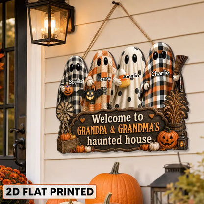 Personalized Wooden Sign with Cute Ghosts, Farmhouse Halloween Decor, Unique Creative Gift for Grandparents