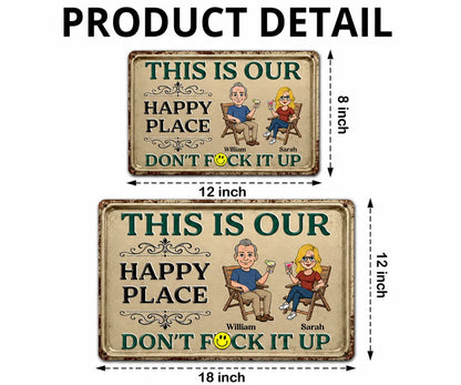 Personalized Rectangular Iron Sign, Seated Couple Our Happy Place, Unique Creative Gift for Couples
