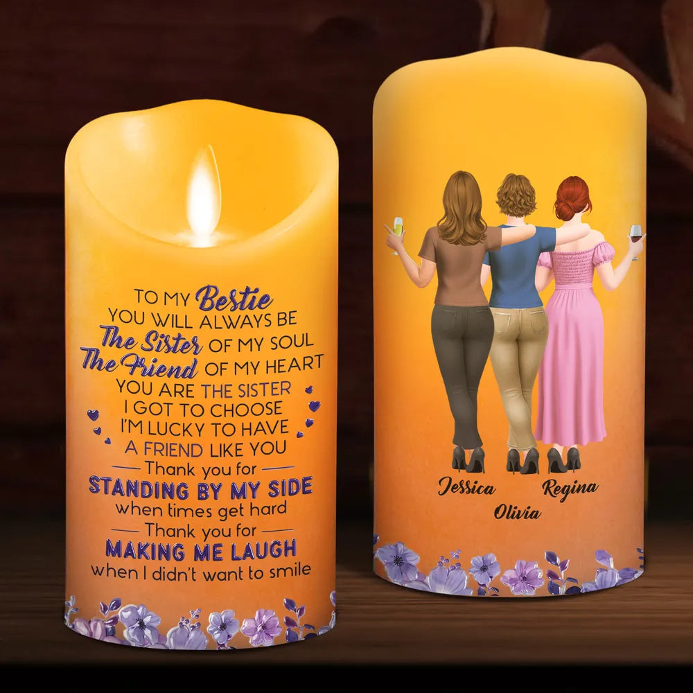 Personalized Flameless LED Candle, Arm in Arm Friends with Soul Sister Quote, Unique Gift for Close Friend