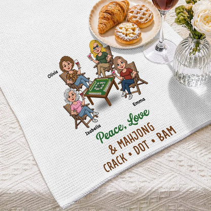 Personalized Kitchen Towel with Mahjong Friends Playing, Unique Gift for Game Night Decor