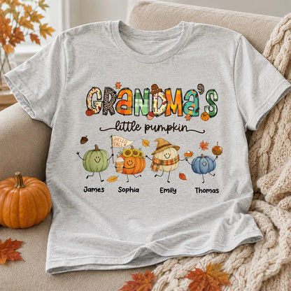 Personalized Classic Tee, Grandma's Little Pumpkin Fall Doodle Shirt, Unique Gift for Grandma