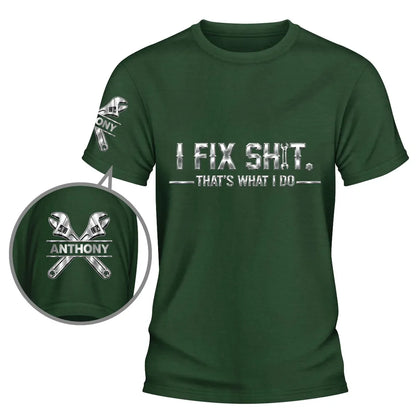 Personalized Dual Print Classic Tee with Mechanic Wrench Art, Unique Creative Gift for Fix-It Guys