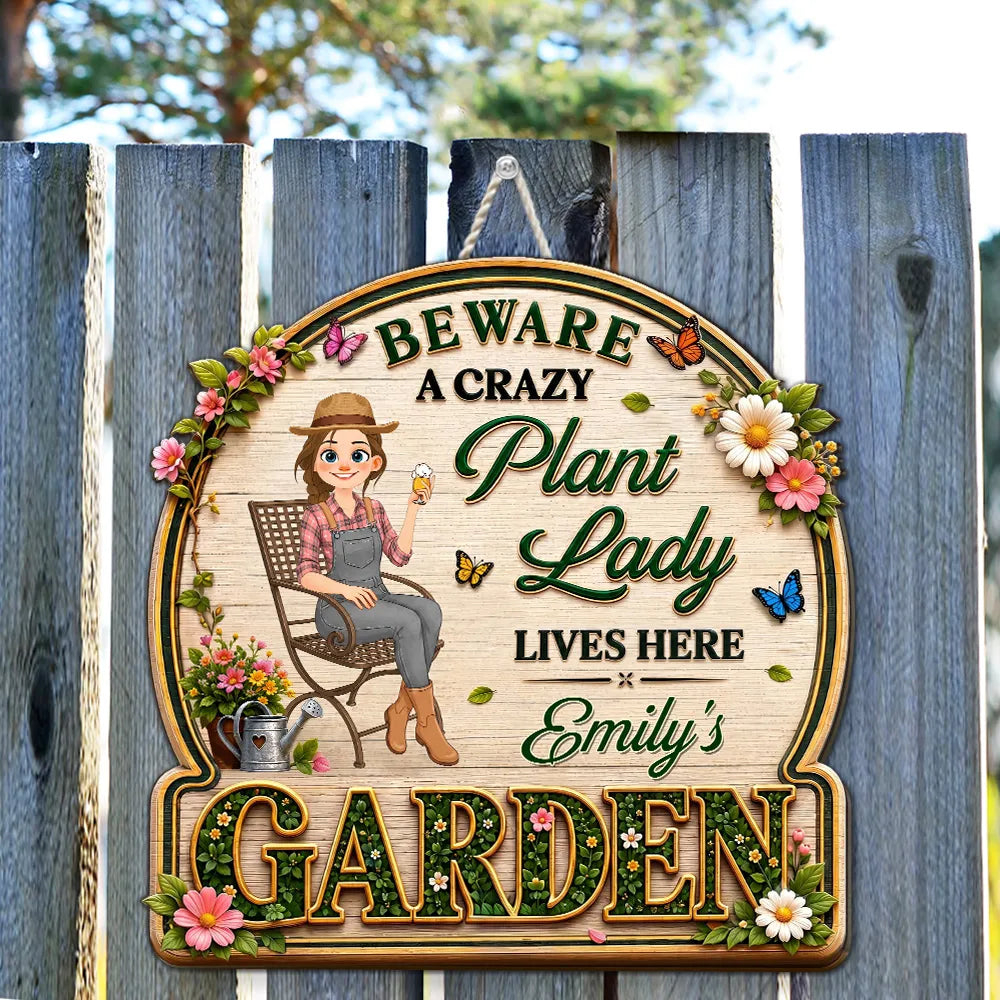 Personalized Wooden Sign, Stylized Plant Lady Garden Decor, Unique Creative Gift for Plant Lovers