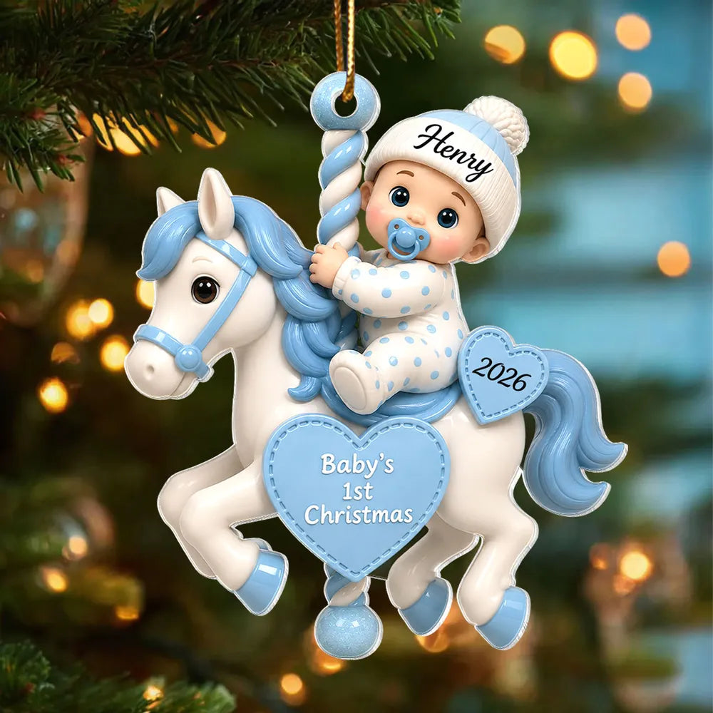 Personalized Acrylic Ornament, Baby's First Christmas Carousel, Unique Gift for New Parents