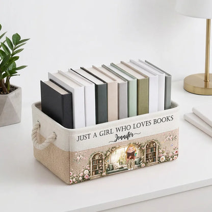 Personalized Cotton Linen Rope Basket, Book Lover Storage, Unique Gift for Her