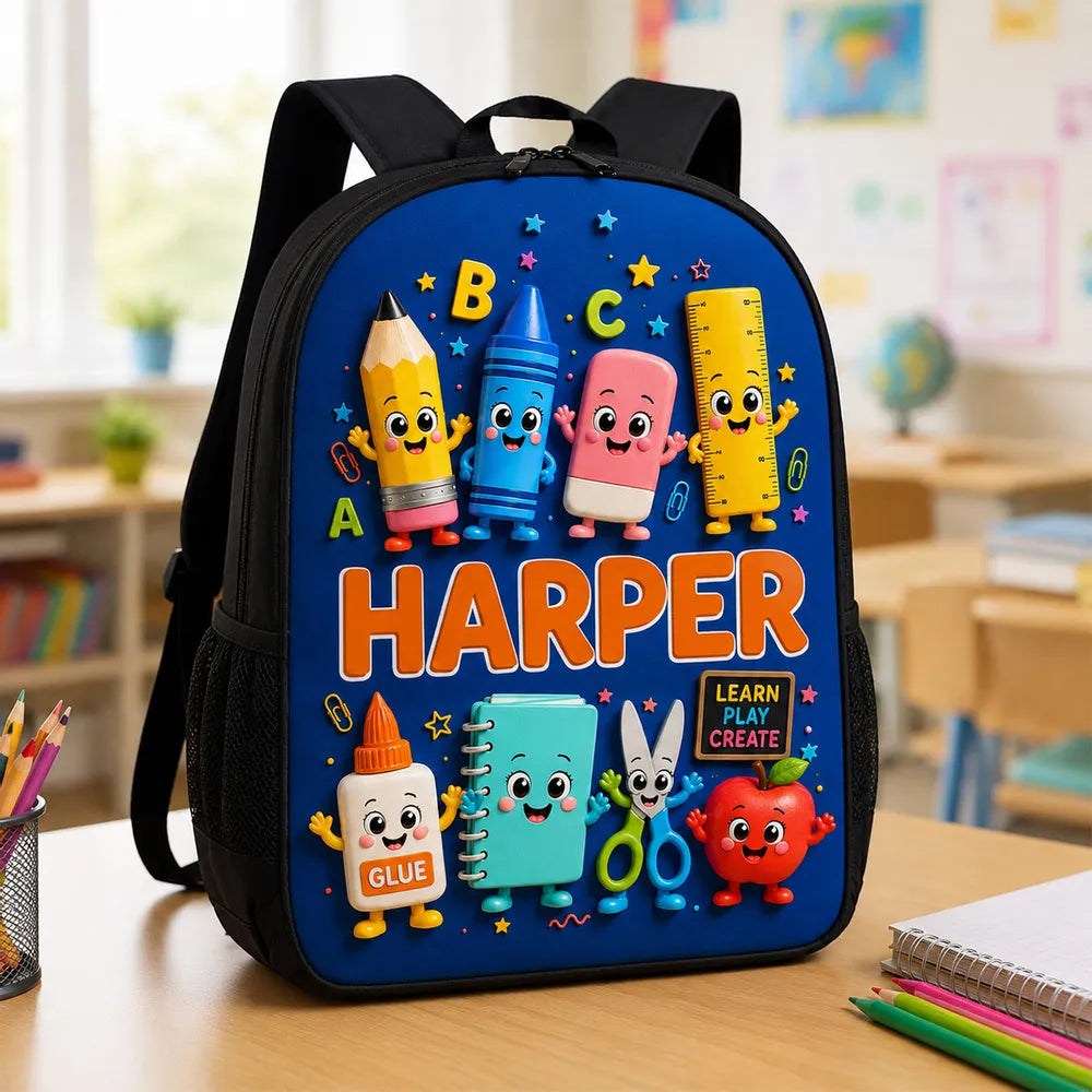 Personalized Kids School Backpack, Cute School Supplies Design, Back To School Unique Gift for Kids