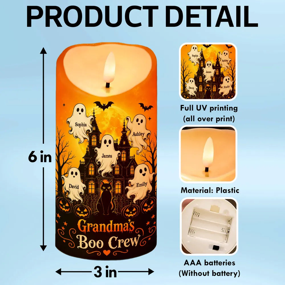 Personalized Flameless LED Candle, Grandma's Boo Crew Haunted House, Unique Creative Gift for Grandma