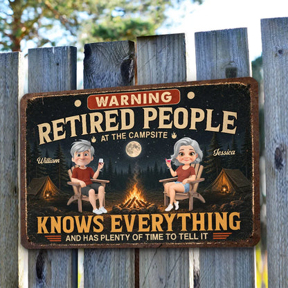 Personalized Rectangular Iron Sign, Retired Campsite Cartoon, Unique Gift for Retirees