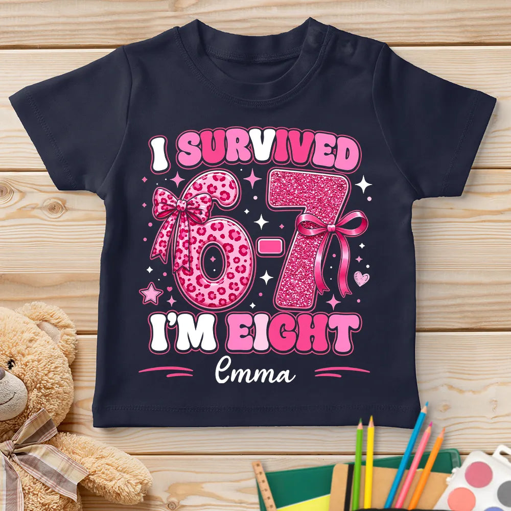 Custom Youth Tee with I Survived Birthday Design, Creative Gift for Kids with Sparkly Pink Style