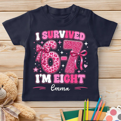 Custom Youth Tee with I Survived Birthday Design, Creative Gift for Kids with Sparkly Pink Style
