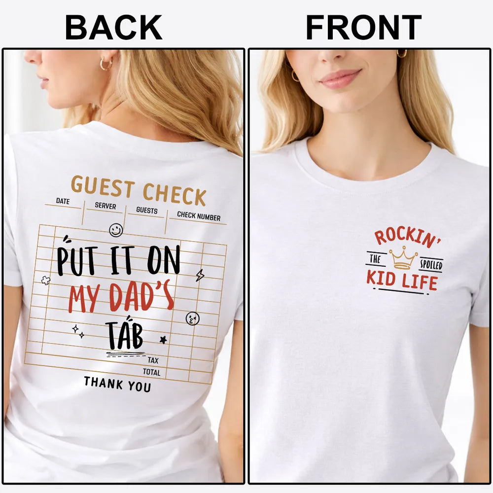Personalized Dual Print Classic Tee, Dad's Tab Guest Check Design, Unique Gift for Dad