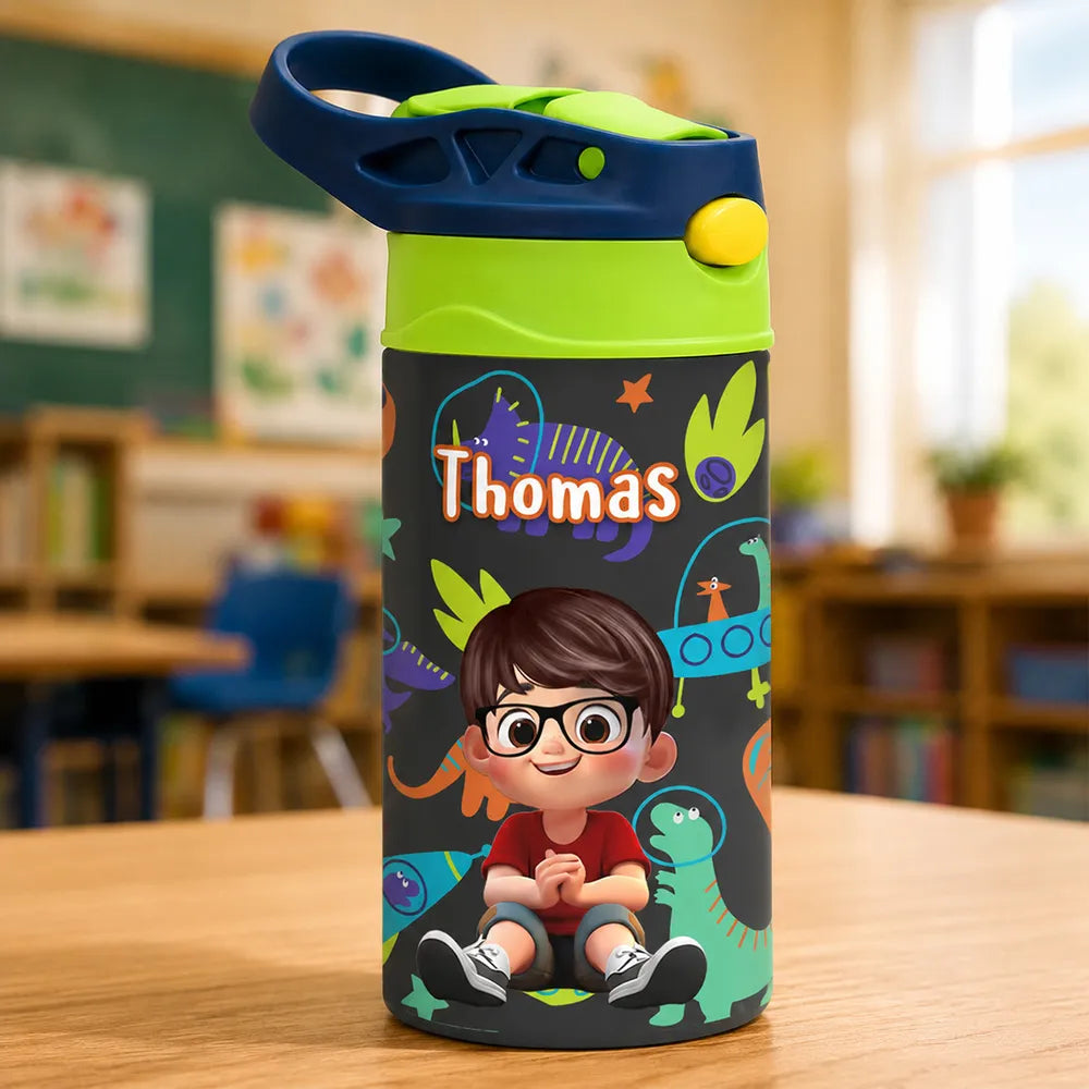 Personalized Kids Water Bottle with Pink Unicorn Pattern, Unique Creative Gift for Daughter