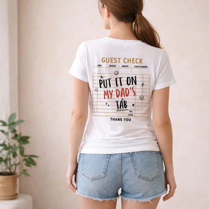 Personalized Dual Print Classic Tee, Dad's Tab Guest Check Design, Unique Gift for Dad