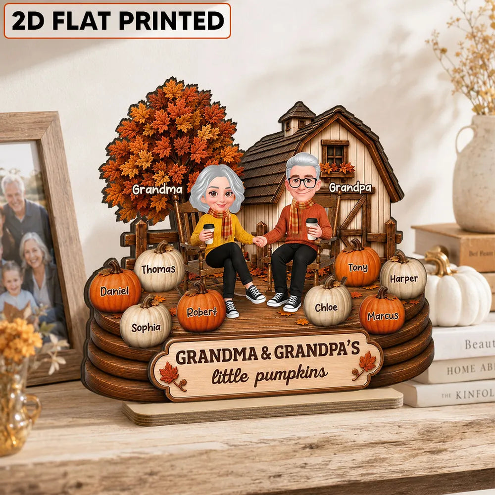 Personalized 2-Layer Wooden Plaque, Grandma & Grandpa Little Pumpkins, Unique Fall Gift