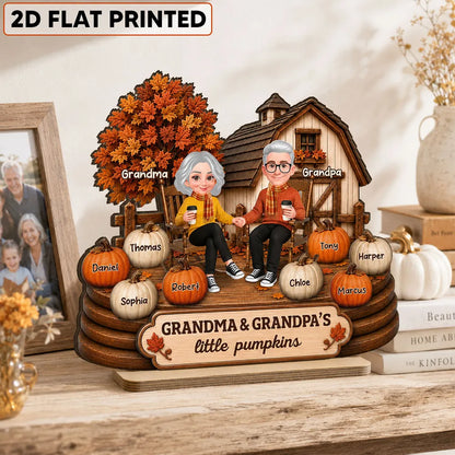 Personalized 2-Layer Wooden Plaque, Grandma & Grandpa Little Pumpkins, Unique Fall Gift