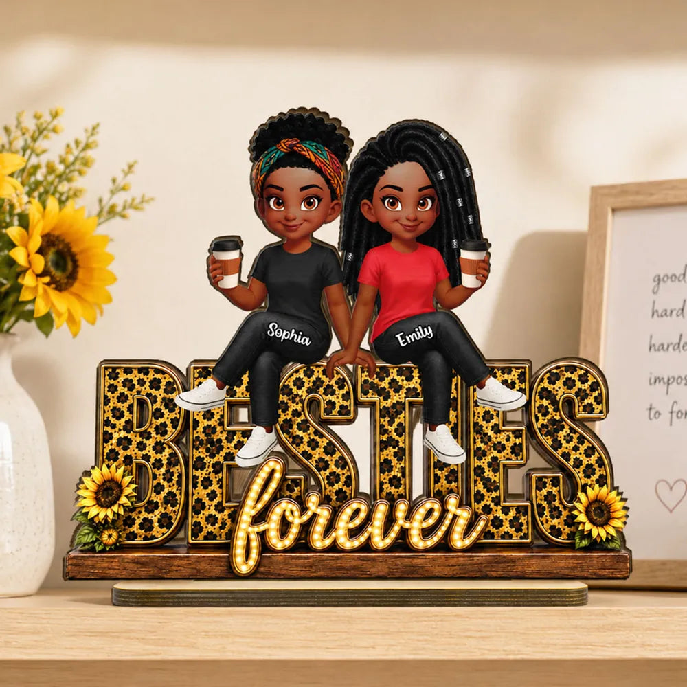 Personalized Besties Forever 2-Layer Wooden Plaque, Leopard Style Creative Gift for Friend