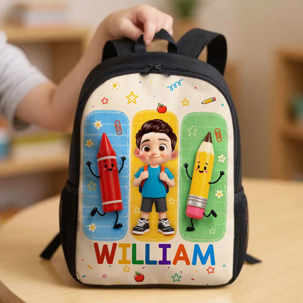 Personalized Kids School Backpack, Backpack-Wearing Cartoon Student, Unique Back to School Gift for Kids
