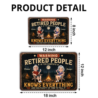 Personalized Rectangular Iron Sign, Retired Campsite Cartoon, Unique Gift for Retirees