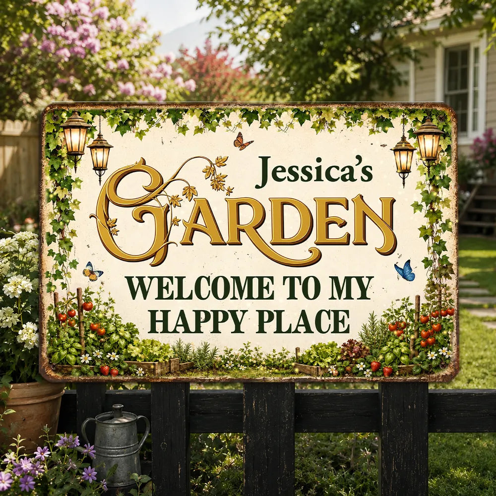 Personalized Rectangular Iron Sign, Warm Vintage Garden Decor for a Sunlit Garden, Unique Gift for Gardeners