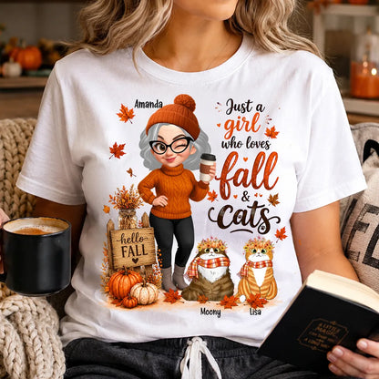Personalized Fall & Cats Sweatshirt, Custom Cat Mom Design with Coffee, Unique Gift for Cat Lover