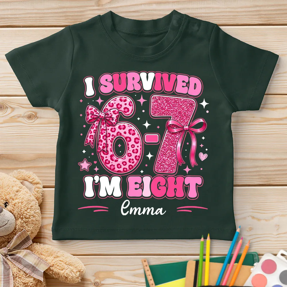 Custom Youth Tee with I Survived Birthday Design, Creative Gift for Kids with Sparkly Pink Style