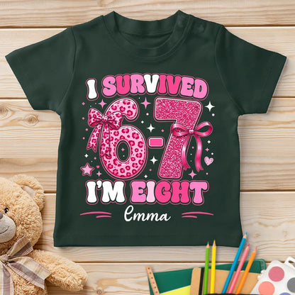 Custom Youth Tee with I Survived Birthday Design, Creative Gift for Kids with Sparkly Pink Style