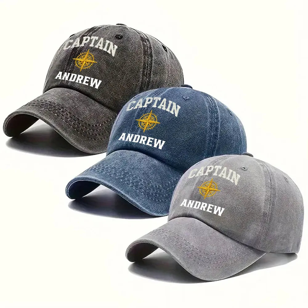 Custom Washed Denim Baseball Cap for Sailing Captain, Creative Gift for Days at Sea