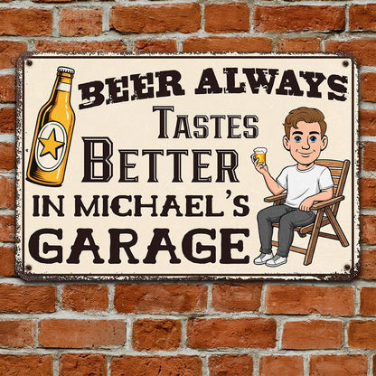 Personalized Rectangular Iron Sign, Cartoon Beer Garage Decor, Unique Gift for Dad & Beer Lover