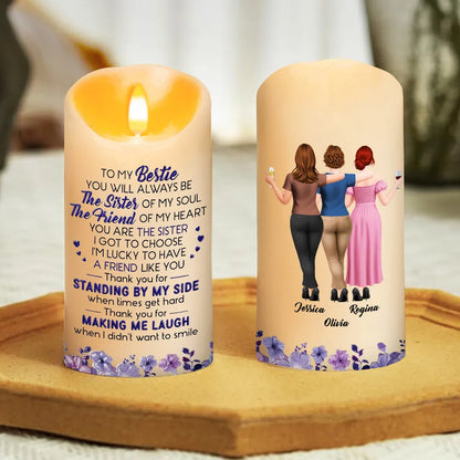 Personalized Flameless LED Candle, Arm in Arm Friends with Soul Sister Quote, Unique Gift for Close Friend
