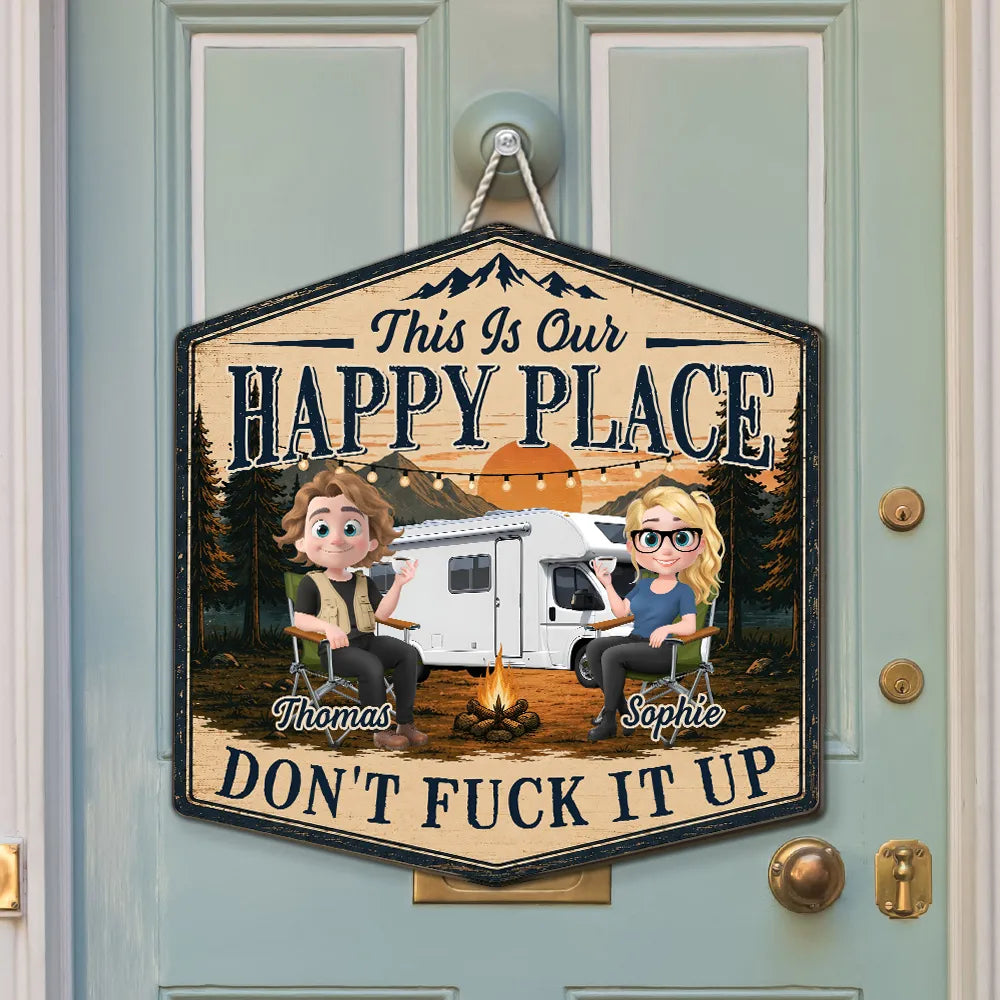 Personalized Wooden Sign, RV Camp Happy Place, Unique Gift for Couples & Campers