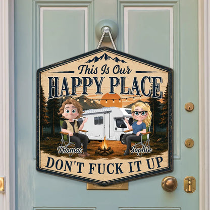 Personalized Wooden Sign, RV Camp Happy Place, Unique Gift for Couples & Campers