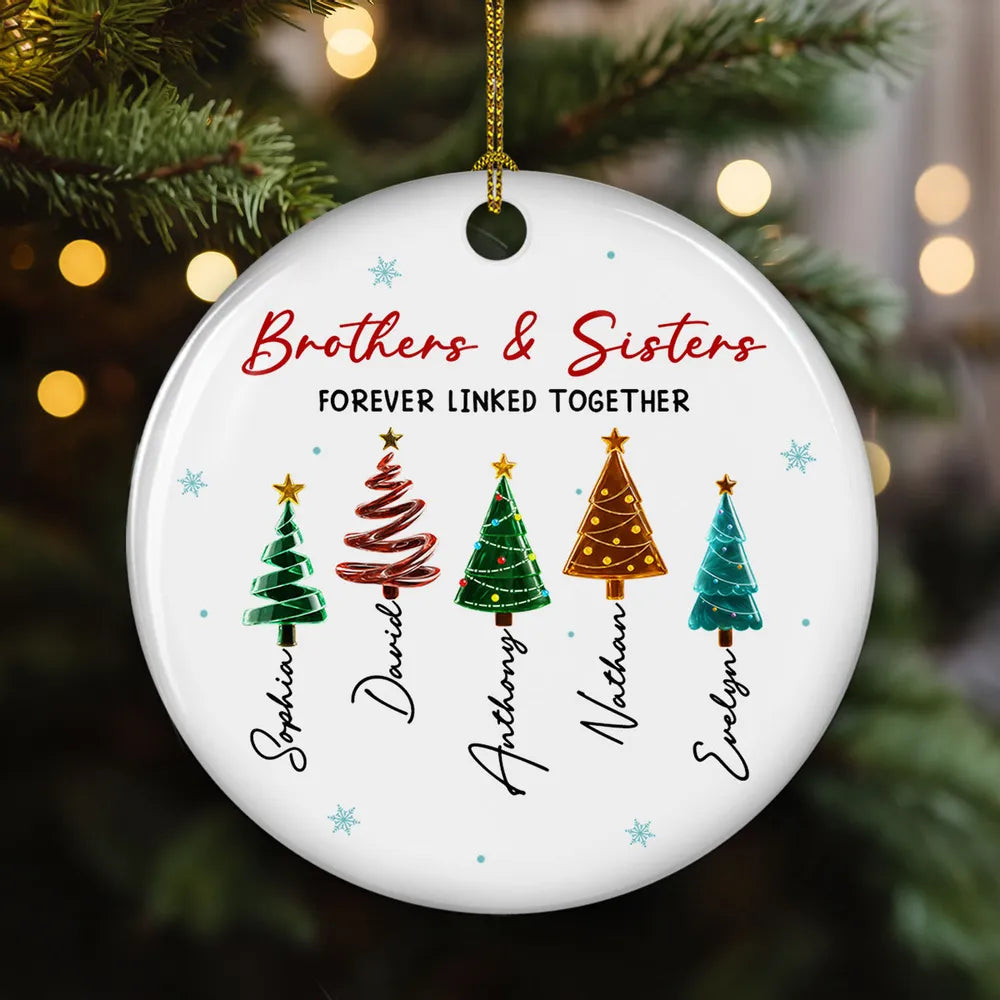 Personalized Brothers & Sisters Ceramic Ornament, Christmas Tree Design, Unique Gift for Family