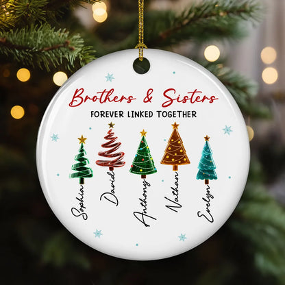 Personalized Brothers & Sisters Ceramic Ornament, Christmas Tree Design, Unique Gift for Family